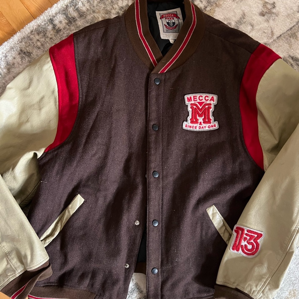 Vintage Mecca Men's Varsity Jacket - Brown and Red